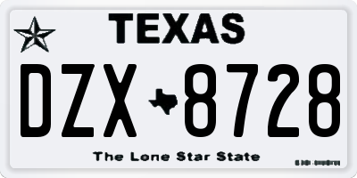 TX license plate DZX8728