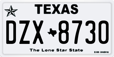TX license plate DZX8730