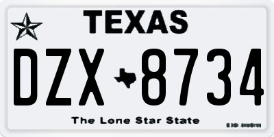 TX license plate DZX8734
