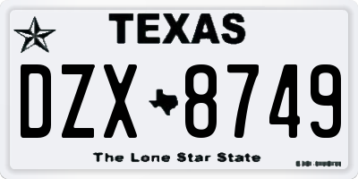TX license plate DZX8749