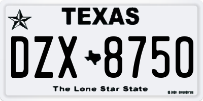 TX license plate DZX8750