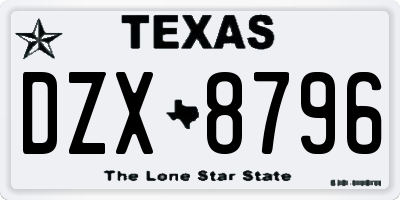 TX license plate DZX8796