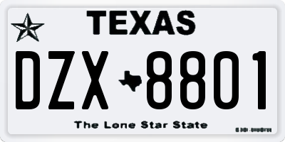 TX license plate DZX8801