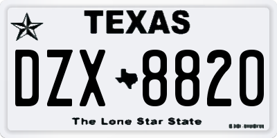 TX license plate DZX8820