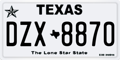 TX license plate DZX8870