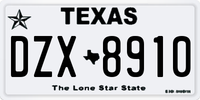 TX license plate DZX8910