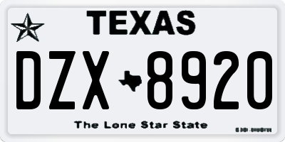 TX license plate DZX8920