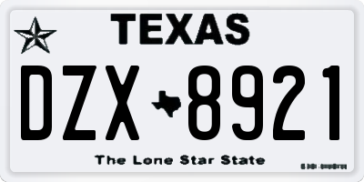 TX license plate DZX8921