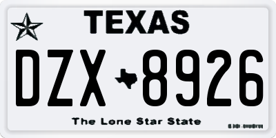 TX license plate DZX8926