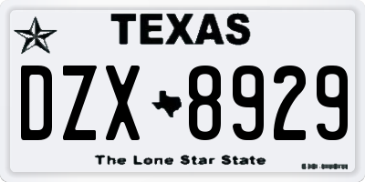 TX license plate DZX8929