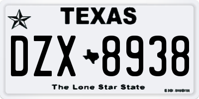 TX license plate DZX8938
