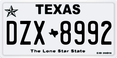 TX license plate DZX8992
