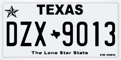 TX license plate DZX9013