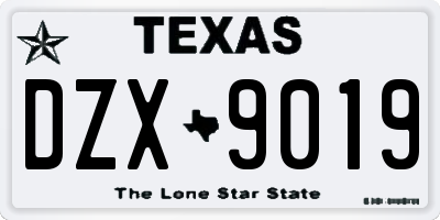 TX license plate DZX9019