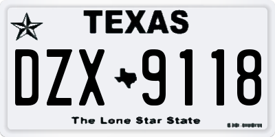 TX license plate DZX9118