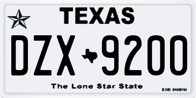 TX license plate DZX9200