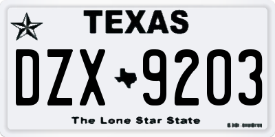 TX license plate DZX9203
