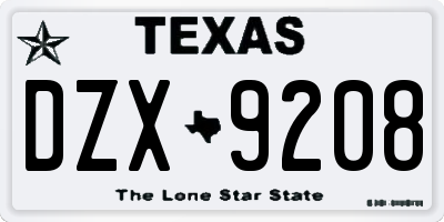 TX license plate DZX9208