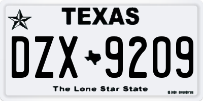 TX license plate DZX9209