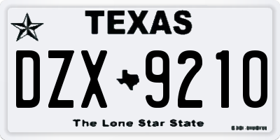 TX license plate DZX9210