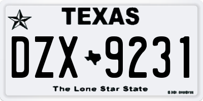 TX license plate DZX9231