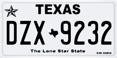 TX license plate DZX9232