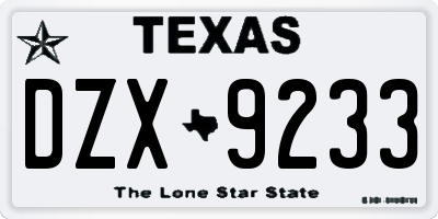 TX license plate DZX9233