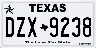 TX license plate DZX9238
