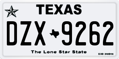TX license plate DZX9262