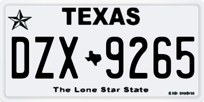 TX license plate DZX9265
