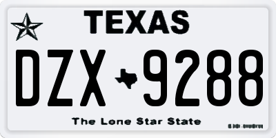 TX license plate DZX9288
