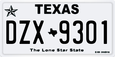 TX license plate DZX9301