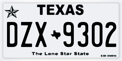 TX license plate DZX9302