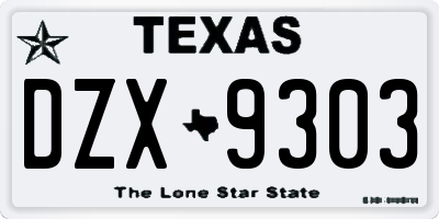 TX license plate DZX9303