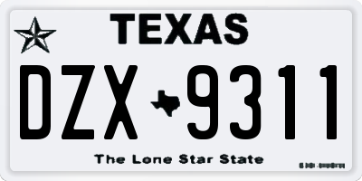 TX license plate DZX9311