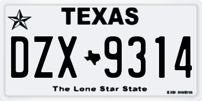 TX license plate DZX9314