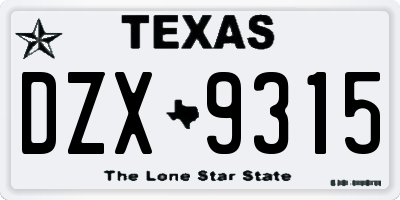 TX license plate DZX9315