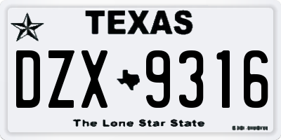 TX license plate DZX9316