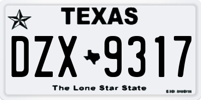 TX license plate DZX9317