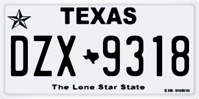 TX license plate DZX9318