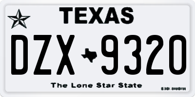 TX license plate DZX9320