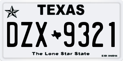 TX license plate DZX9321