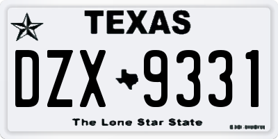 TX license plate DZX9331