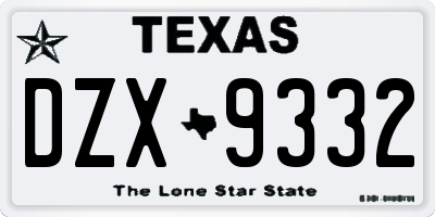 TX license plate DZX9332