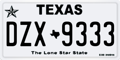 TX license plate DZX9333