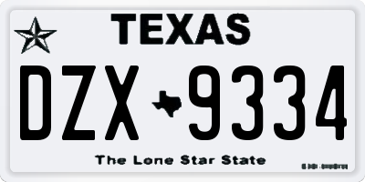 TX license plate DZX9334