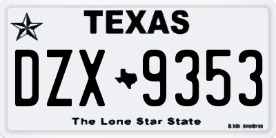 TX license plate DZX9353