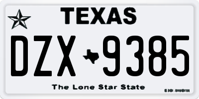 TX license plate DZX9385