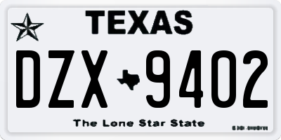TX license plate DZX9402