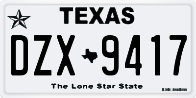 TX license plate DZX9417